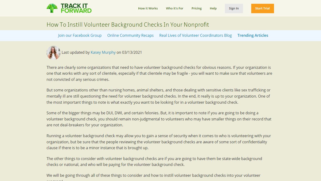 Background Checks For Nonprofit Volunteers | Track It Forward